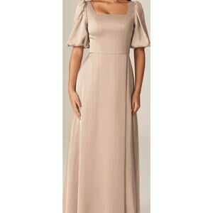 FORMAL PARTY AW SZ 6 S Taupe Etta Satin Prom Party A-line Maxi Dess New b87
